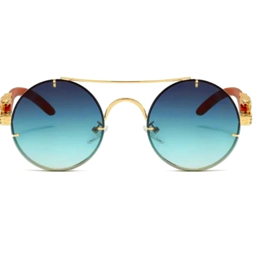 Gold and Green Gradient Round Sunglasses